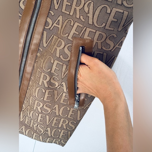 Versace Logo Print Cut Out Monogram Mini Dress Leather Trims IT 40 US 4 $3050 - Picture 12 of 15